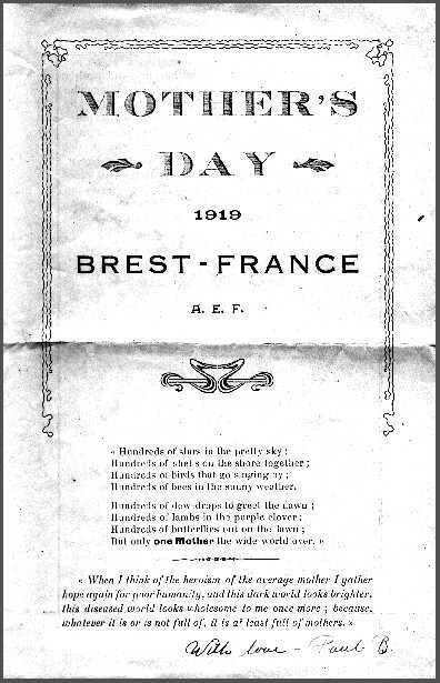 Souvenir of Mother's Day 1919, Brest, France